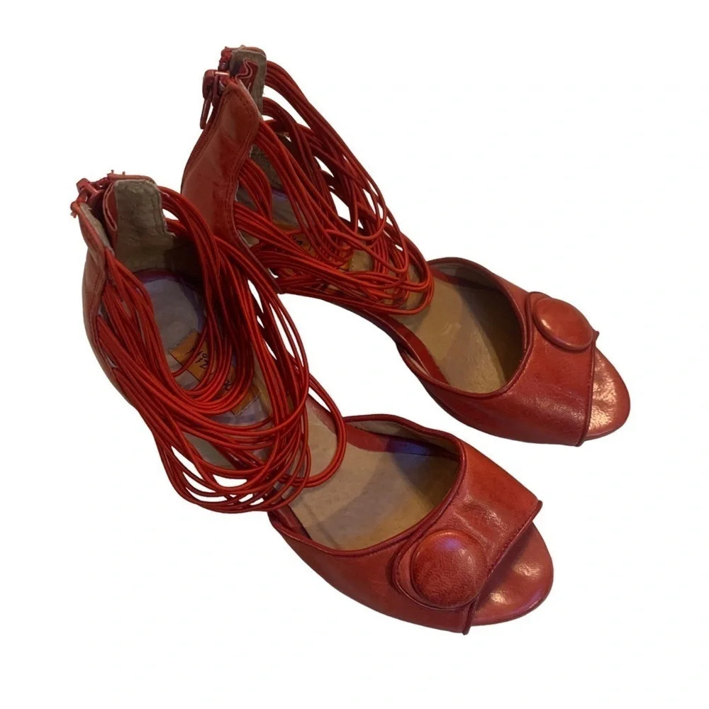 Miz Mooz Strappy Heeled Sandals Red 6.5